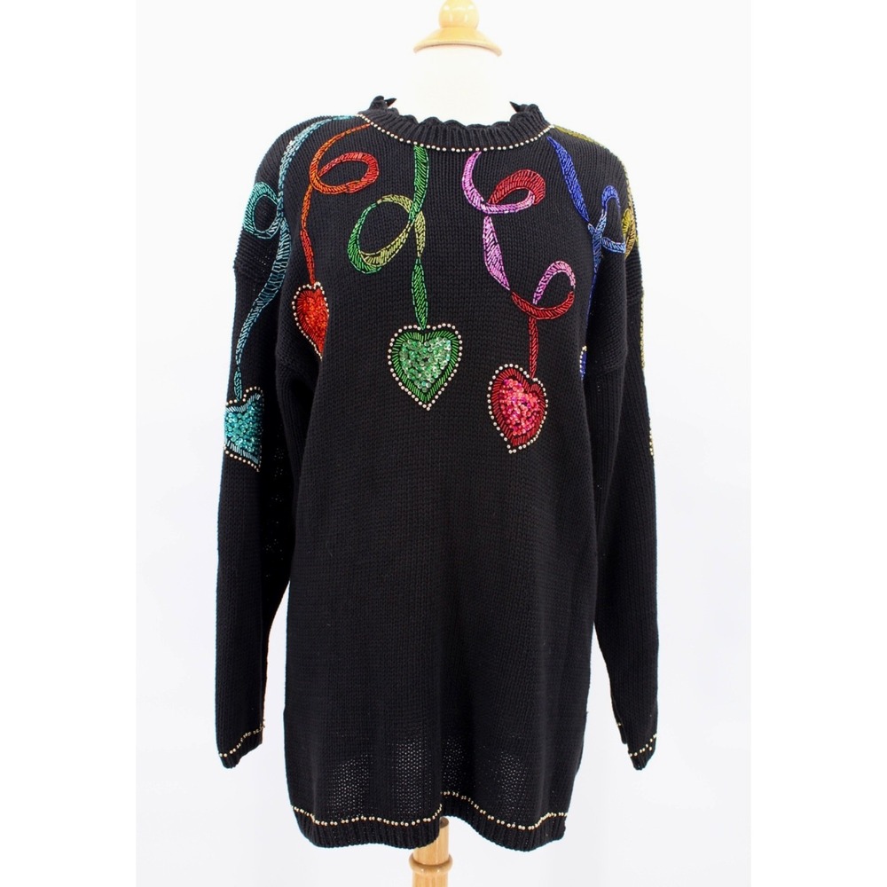 VTG Maggie‎ Lawrence womens Sweater Large Beaded Sequins Cottagecore Grandmacore